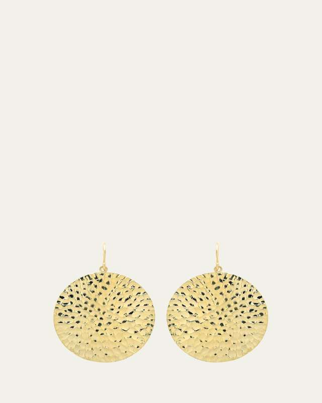 18k Yellow Gold Large Hammered Disc Earrings